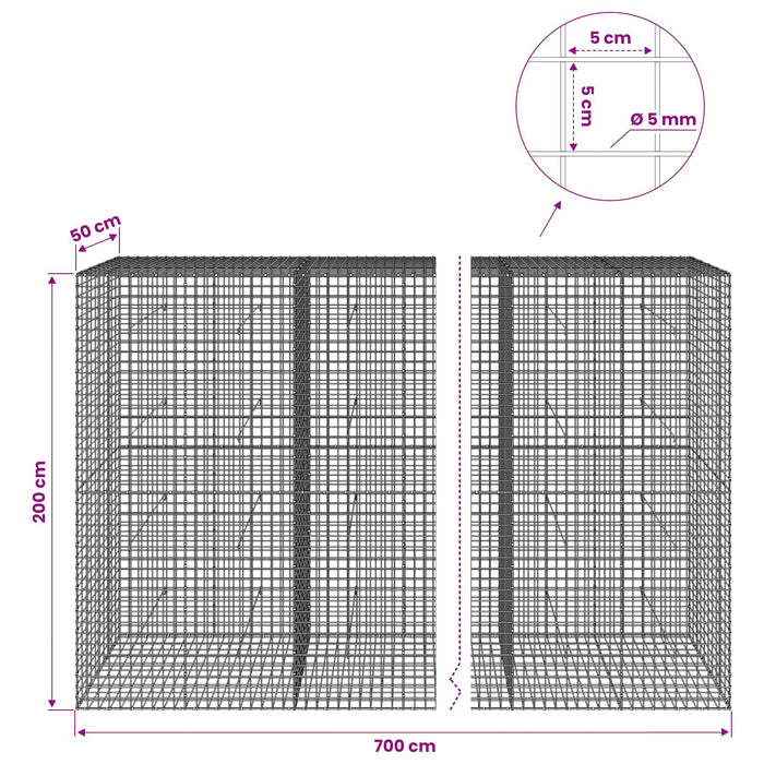 Gabion cu sârmă de 5 mm și plasă de 5x5 cm 700x50x200 cm WALTI