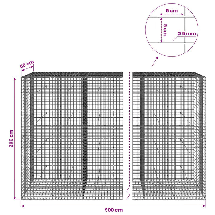 Gabion cu sârmă de 5 mm și plasă de 5x5 cm 900x50x200 cm WALTI