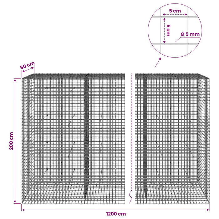 Gabion cu sârmă de 5 mm și plasă de 5x5 cm 1200x50x200 cm WALTI