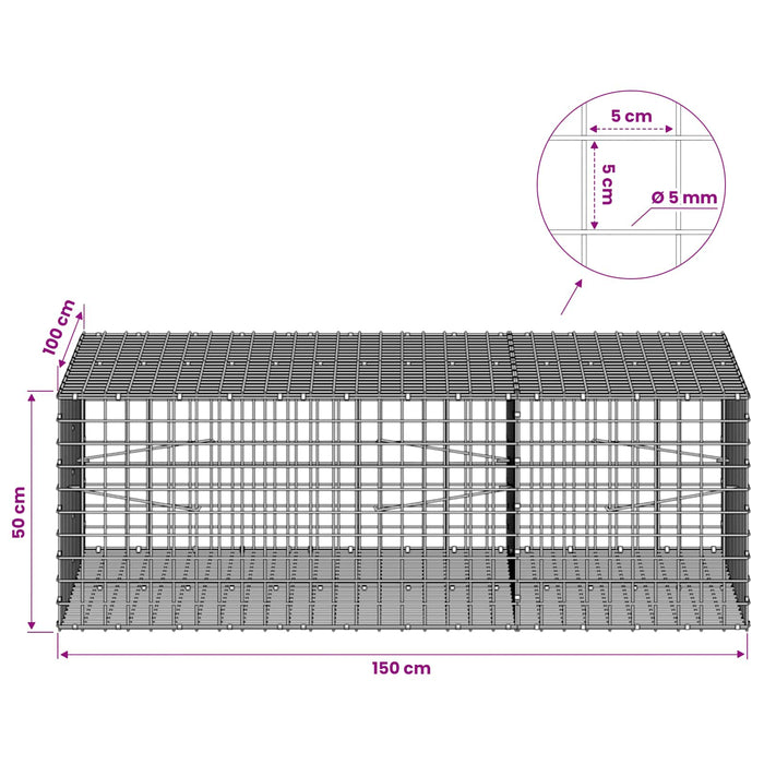 Gabion cu sârmă de 5 mm și plasă de 5x5 cm 150x100x50 cm WALTI