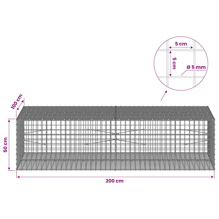 Gabion cu sârmă de 5 mm și plasă de 5x5 cm 200x100x50 cm WALTI