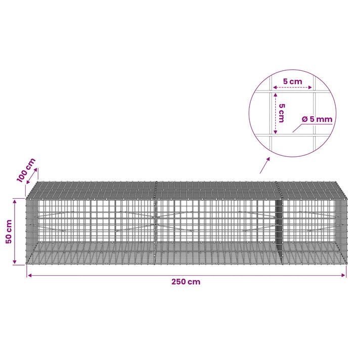 Gabion cu sârmă de 5 mm și plasă de 5x5 cm 250x100x50 cm WALTI