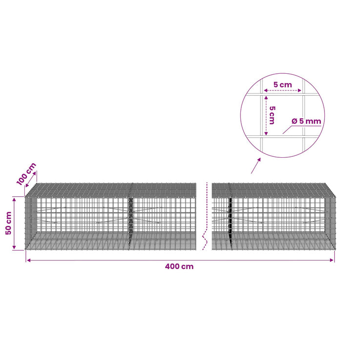 Gabion cu sârmă de 5 mm și plasă de 5x5 cm 400x100x50 cm WALTI