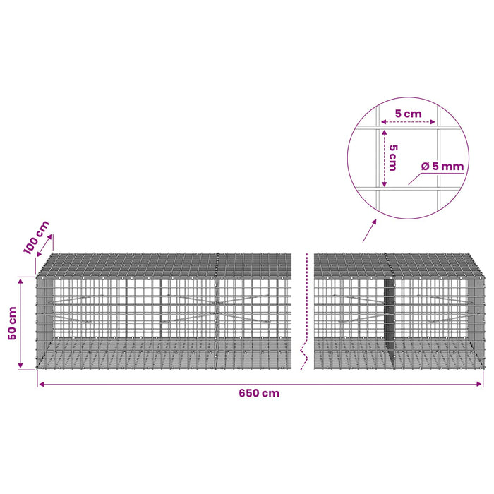 Gabion cu sârmă de 5 mm și plasă de 5x5 cm 650x100x50 cm WALTI