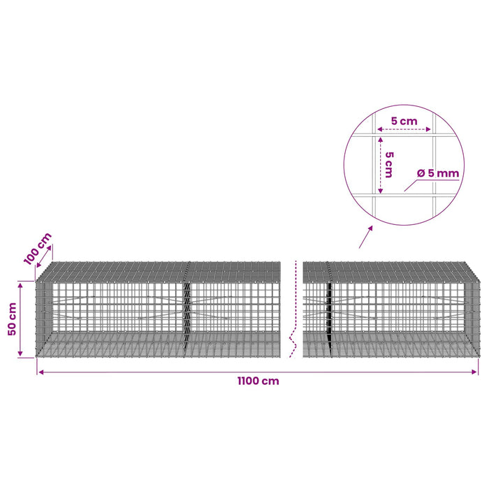 Gabion cu sârmă de 5 mm și plasă de 5x5 cm 1100x100x50 cm WALTI
