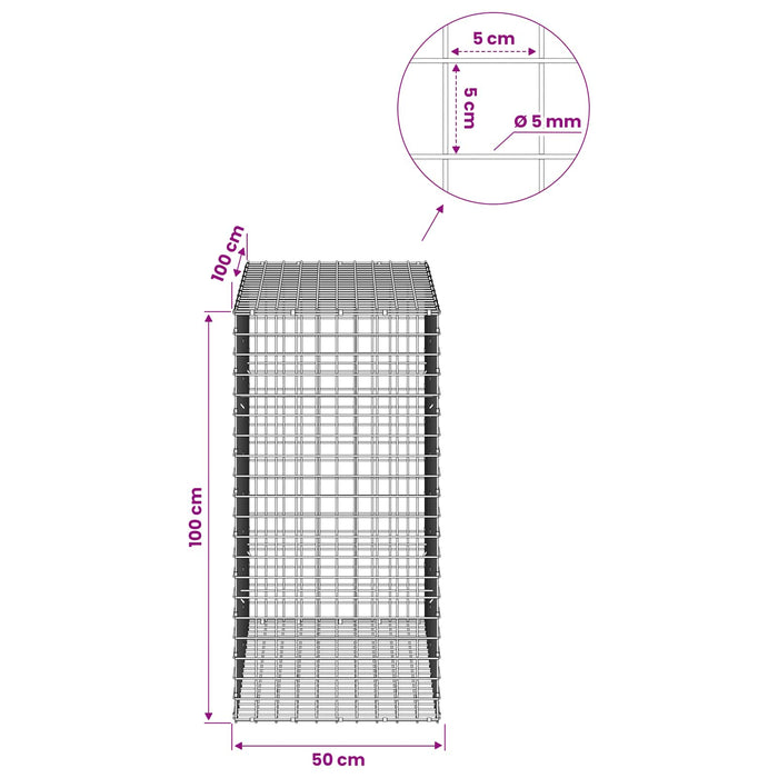 Gabion cu sârmă de 5 mm și plasă de 5x5 cm 50x100x100 cm WALTI