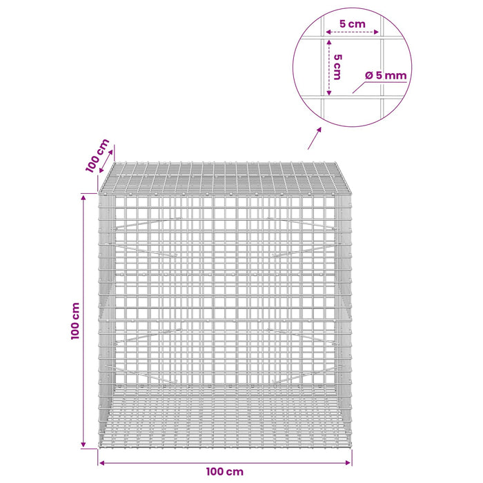 Gabion cu sârmă de 5 mm și plasă de 5x5 cm 100x100x100 cm WALTI