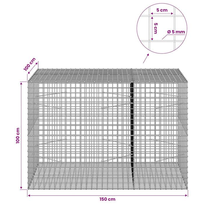 Gabion cu sârmă de 5 mm și plasă de 5x5 cm 150x100x100 cm WALTI