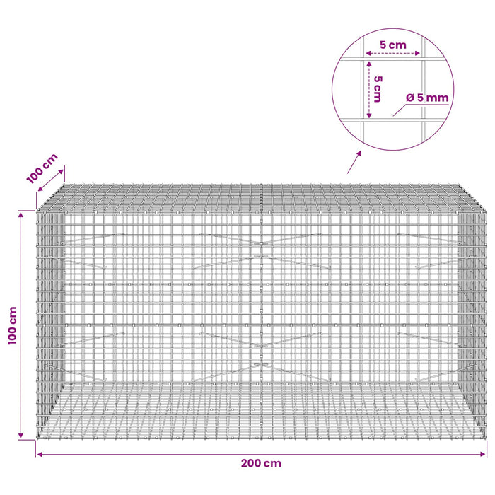 Gabion cu sârmă de 5 mm și plasă de 5x5 cm 200x100x100 cm WALTI