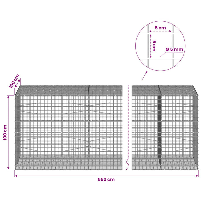 Gabion cu sârmă de 5 mm și plasă de 5x5 cm 550x100x100 cm WALTI