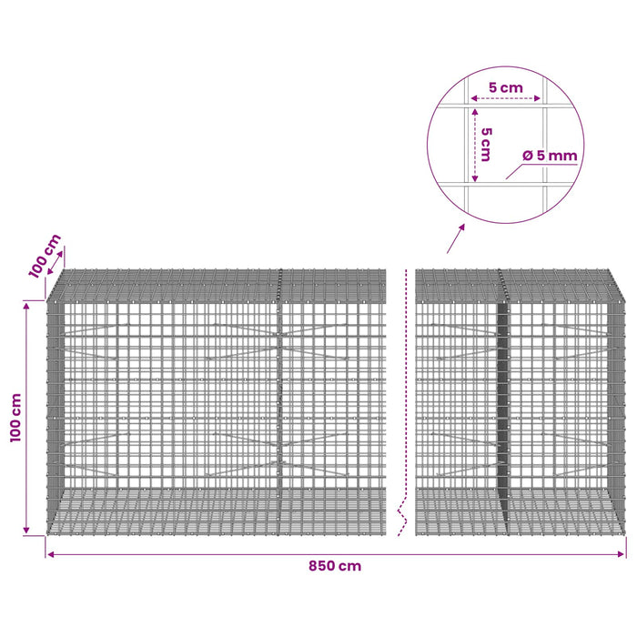 Gabion cu sârmă de 5 mm și plasă de 5x5 cm 850x100x100 cm WALTI