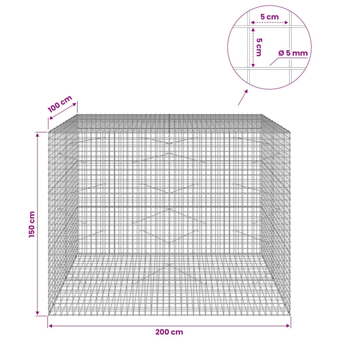 Gabion cu sârmă de 5 mm și plasă de 5x5 cm 200x100x150 cm WALTI
