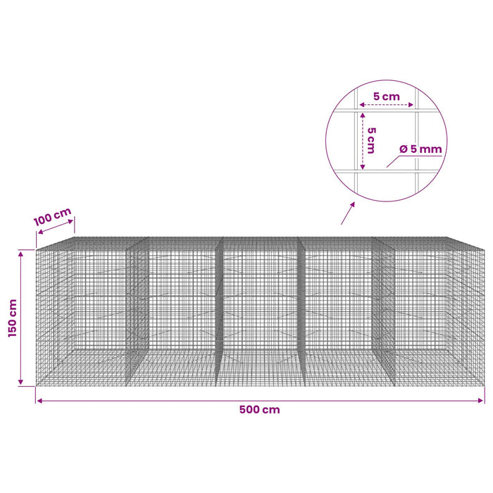 Gabion cu sârmă de 5 mm și plasă de 5x5 cm 500x100x150 cm WALTI