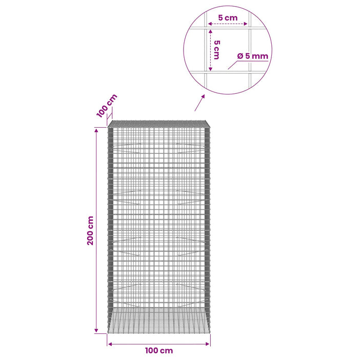 Gabion cu sârmă de 5 mm și plasă de 5x5 cm 100x100x200 cm WALTI