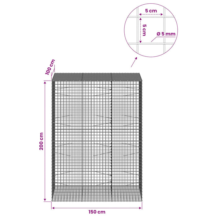 Gabion cu sârmă de 5 mm și plasă de 5x5 cm 150x100x200 cm WALTI