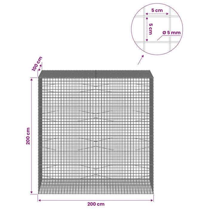 Gabion cu sârmă de 5 mm și plasă de 5x5 cm 200x100x200 cm WALTI