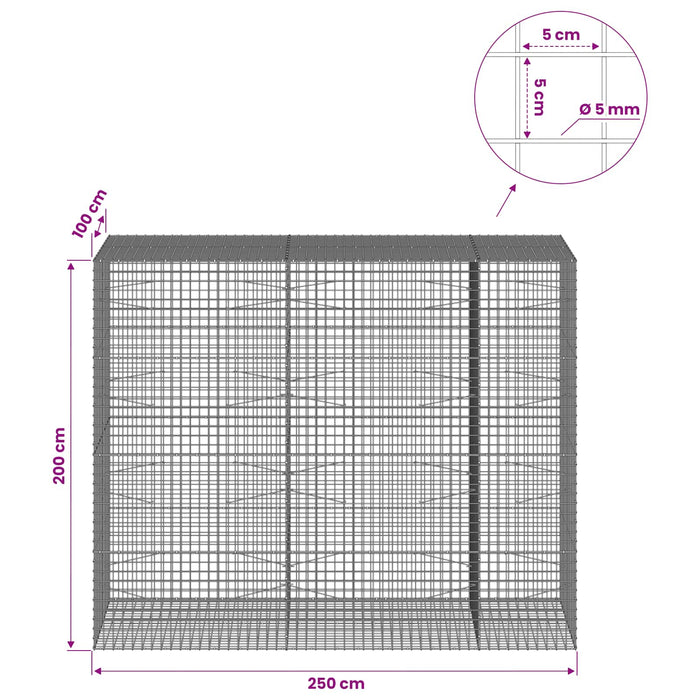 Gabion cu sârmă de 5 mm și plasă de 5x5 cm 250x100x200 cm WALTI