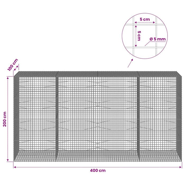 Gabion cu sârmă de 5 mm și plasă de 5x5 cm 400x100x200 cm WALTI