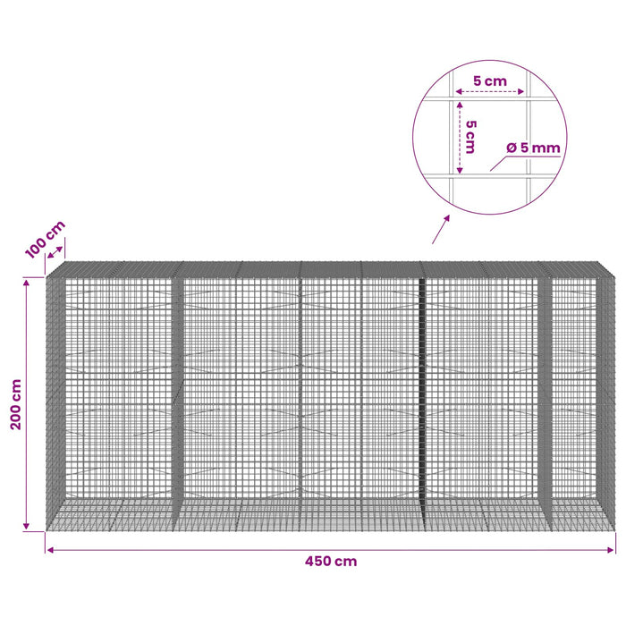 Gabion cu sârmă de 5 mm și plasă de 5x5 cm 450x100x200 cm WALTI