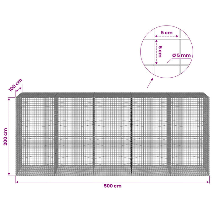 Gabion cu sârmă de 5 mm și plasă de 5x5 cm 500x100x200 cm WALTI