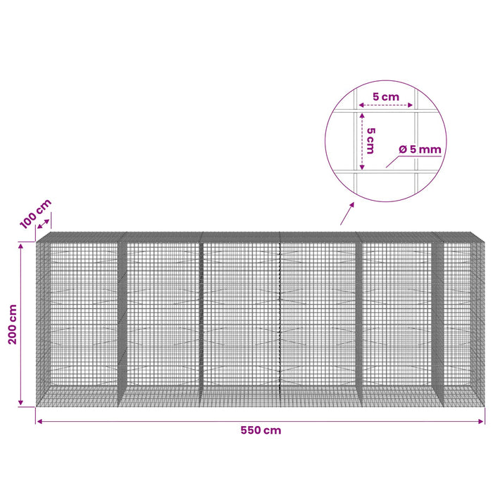Gabion cu sârmă de 5 mm și plasă de 5x5 cm 550x100x200 cm WALTI