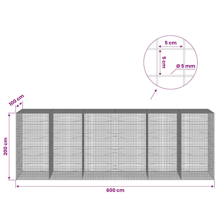 Gabion cu sârmă de 5 mm și plasă de 5x5 cm 600x100x200 cm WALTI