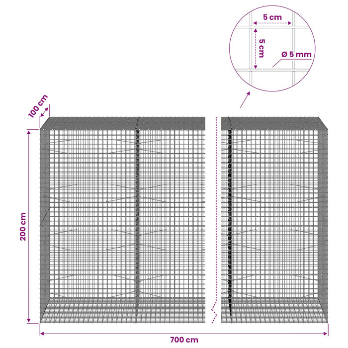 Gabion cu sârmă de 5 mm și plasă de 5x5 cm 700x100x200 cm WALTI