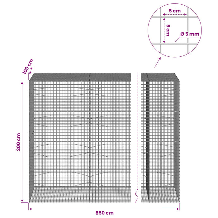 Gabion cu sârmă de 5 mm și plasă de 5x5 cm 850x100x200 cm WALTI