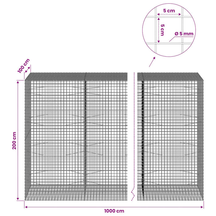 Gabion cu sârmă de 5 mm și plasă de 5x5 cm 1000x100x200 cm WALTI