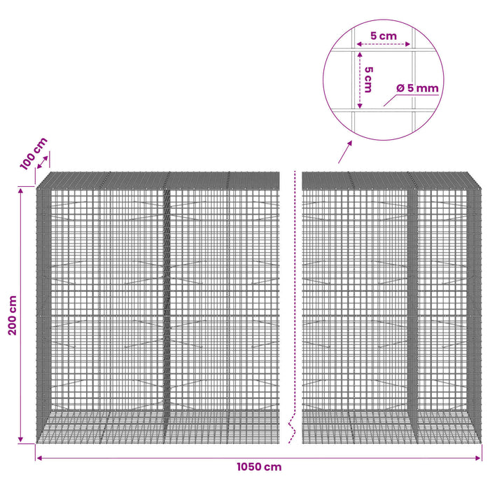 Gabion cu sârmă de 5 mm și plasă de 5x5 cm 1050x100x200 cm WALTI