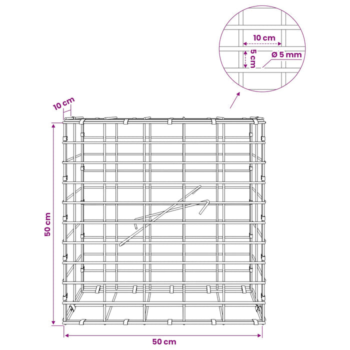 Gabion cu Sârmă de 5 mm și Plasă de 5x10 cm 50x10x50 cm WALTI
