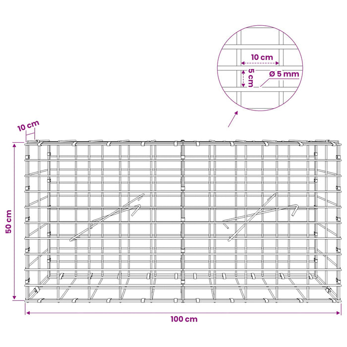 Gabion cu Sârmă de 5 mm și Plasă de 5x10 cm 100x10x50 cm WALTI