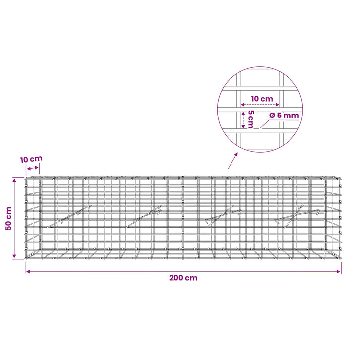 Gabion cu Sârmă de 5 mm și Plasă de 5x10 cm 200x10x50 cm WALTI