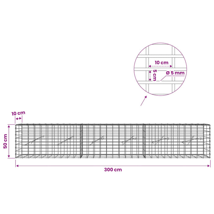 Gabion cu Sârmă de 5 mm și Plasă de 5x10 cm 300x10x50 cm WALTI