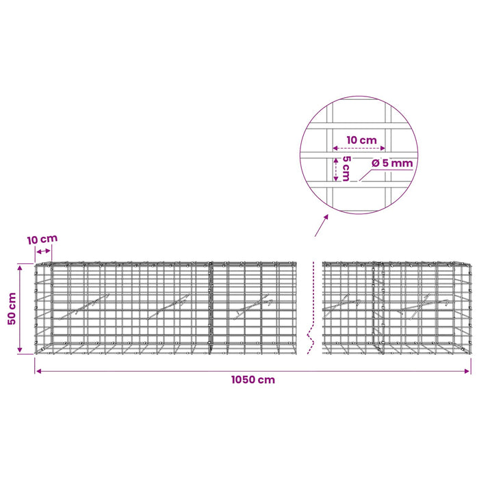 Gabion cu Fir de 5 mm și Plasă de 5x10 cm 1050x10x50 cm WALTI