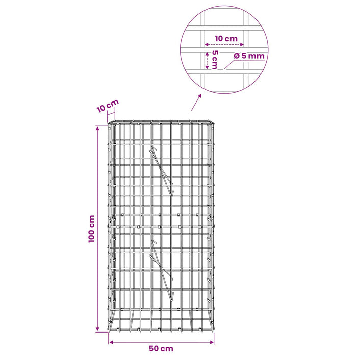 Gabion cu Sârmă de 5 mm și Plasă de 5x10 cm 50x10x100 cm WALTI
