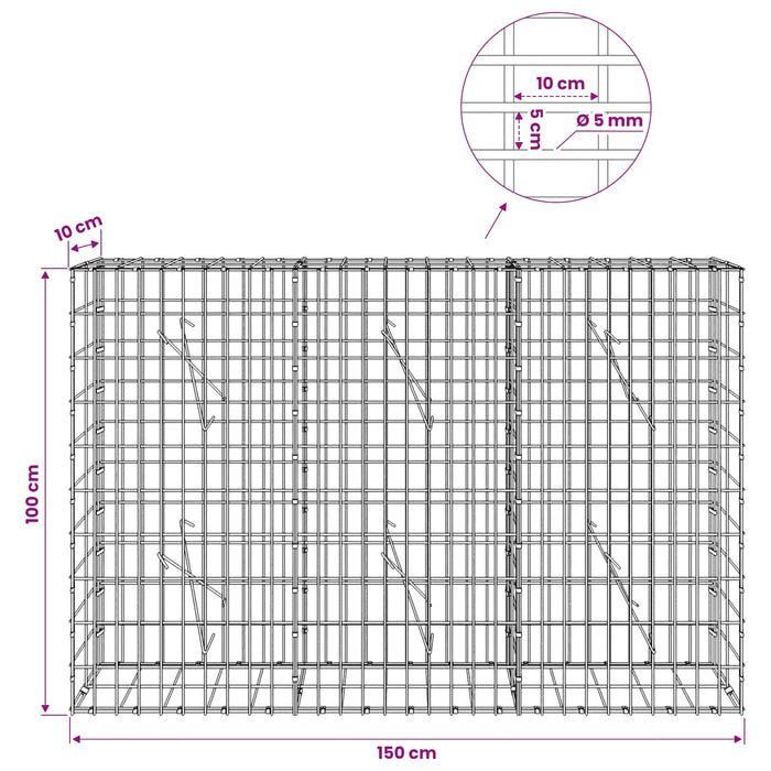 Gabion cu Sârmă de 5 mm și Plasă de 5x10 cm 150x10x100 cm WALTI