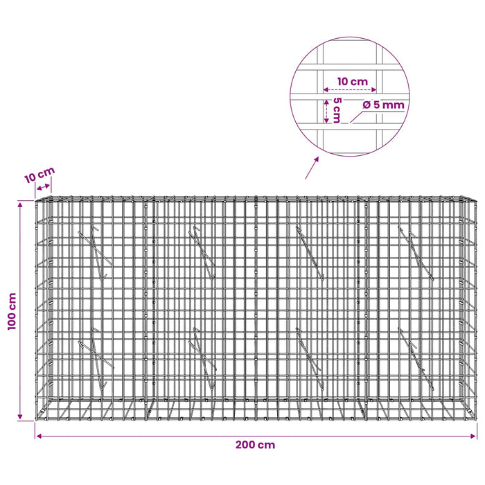 Gabion cu Sârmă de 5 mm și Plasă de 5x10 cm 200x10x100 cm WALTI
