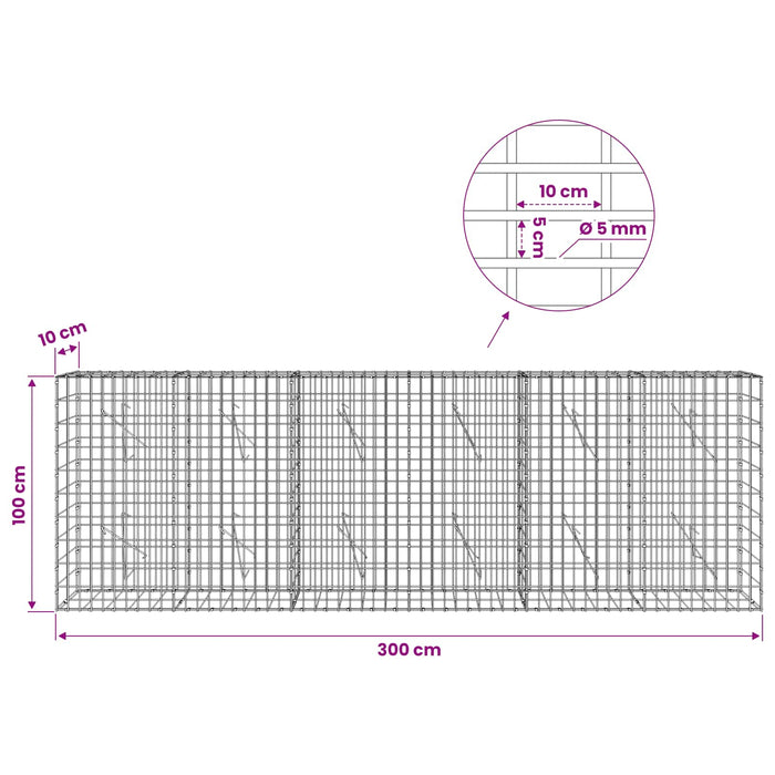 Gabion cu Sârmă de 5 mm și Plasă de 5x10 cm 300x10x100 cm WALTI