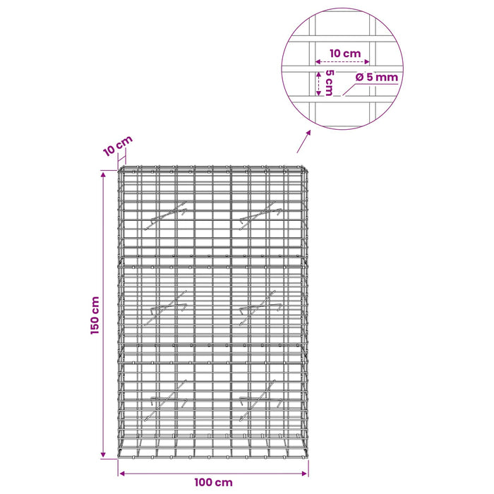 Gabion cu Sârmă de 5 mm și Plasă de 5x10 cm 100x10x150 cm WALTI