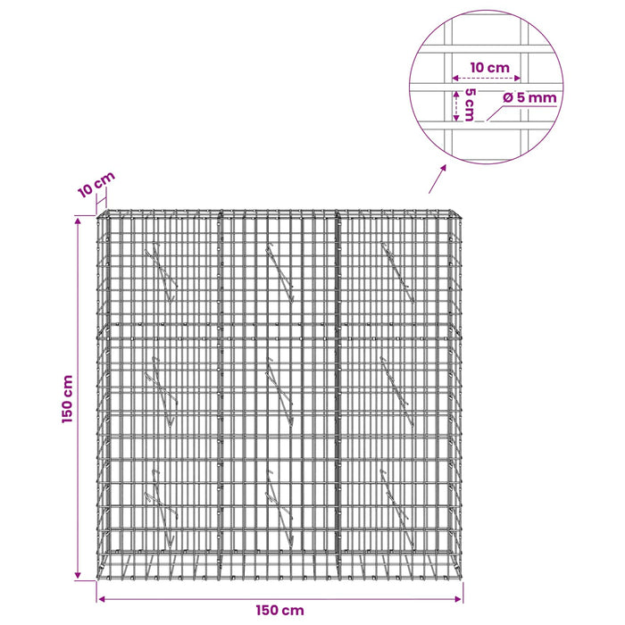 Gabion cu Sârmă de 5 mm și Plasă de 5x10 cm 150x10x150 cm WALTI