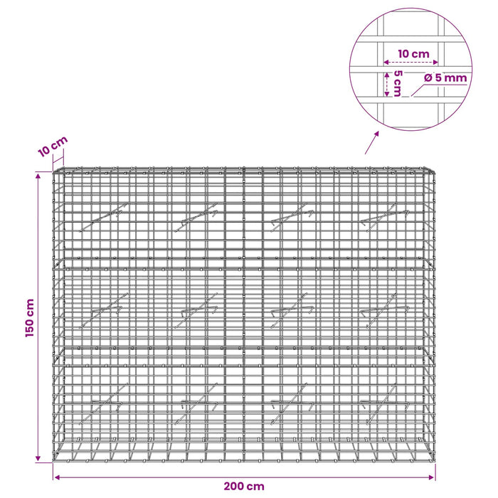 Gabion cu Sârmă de 5 mm și Plasă de 5x10 cm 200x10x150 cm WALTI
