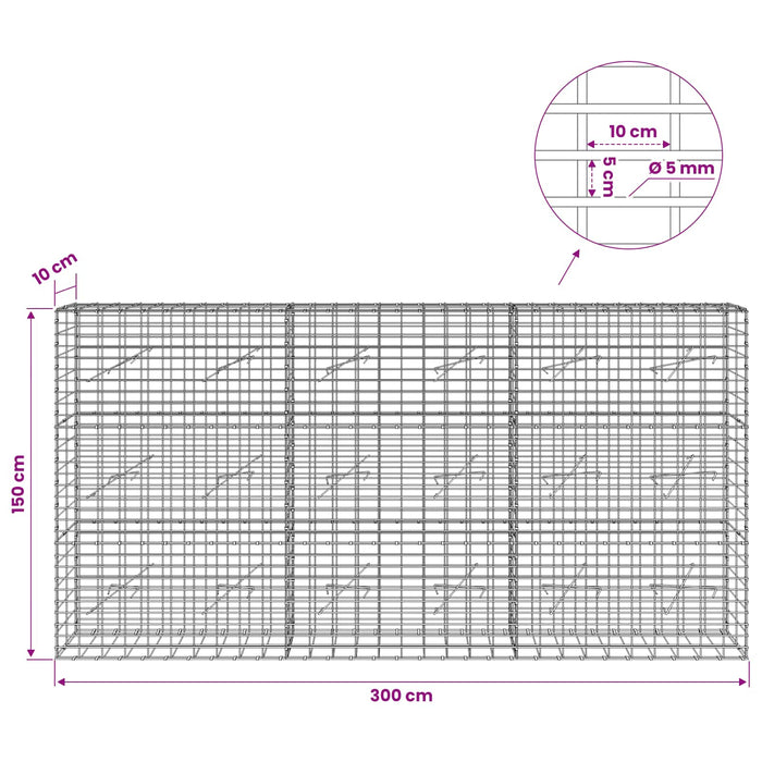 Gabion cu Sârmă de 5 mm și Plasă de 5x10 cm 300x10x150 cm WALTI