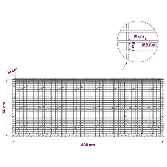 Gabion cu Sârmă de 5 mm și Plasă de 5x10 cm 400x10x150 cm WALTI