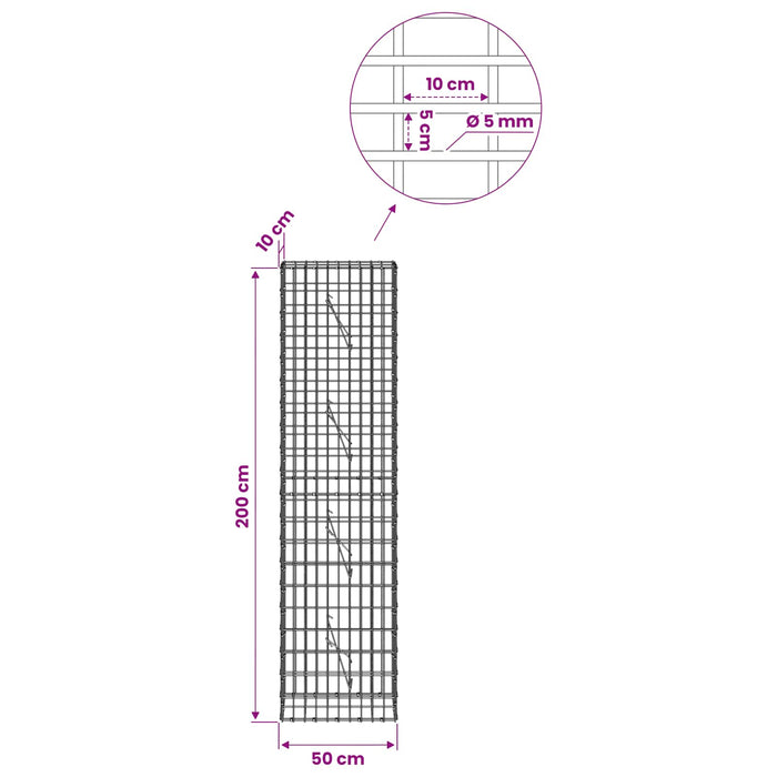 Gabion cu Sârmă de 5 mm și Plasă de 5x10 cm 50x10x200 cm WALTI