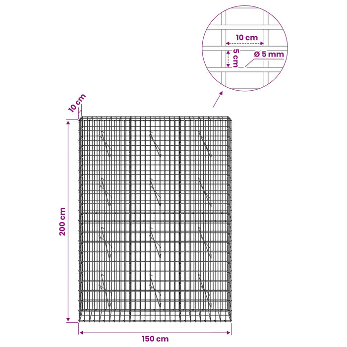 Gabion cu Sârmă de 5 mm și Plasă de 5x10 cm 150x10x200 cm WALTI