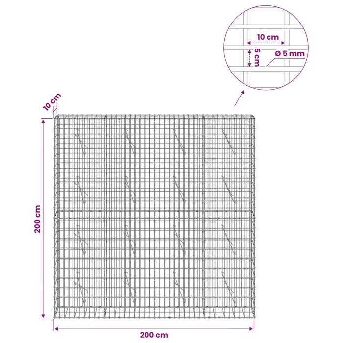 Gabion cu Sârmă de 5 mm și Plasă de 5x10 cm 200x10x200 cm WALTI
