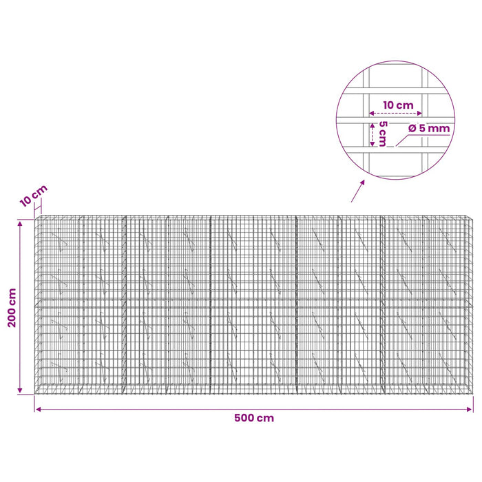 Gabion cu Sârmă de 5 mm și Plasă de 5x10 cm 500x10x200 cm WALTI
