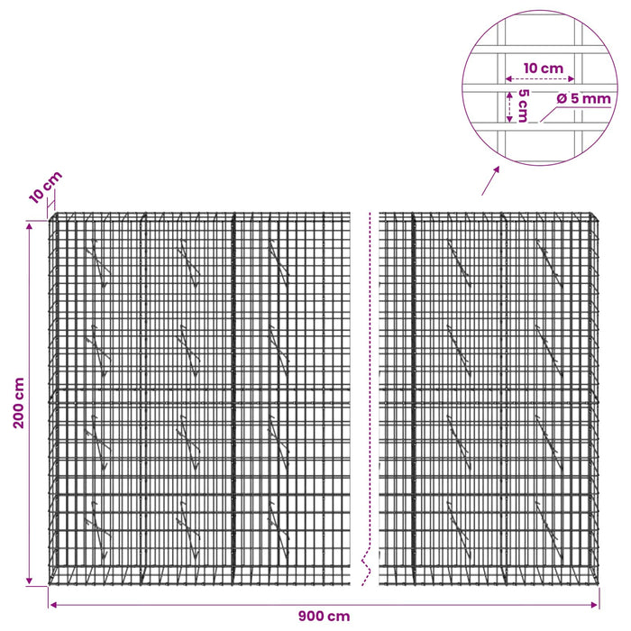Gabion cu Sârmă de 5 mm și Plasă de 5x10 cm 900x10x200 cm WALTI