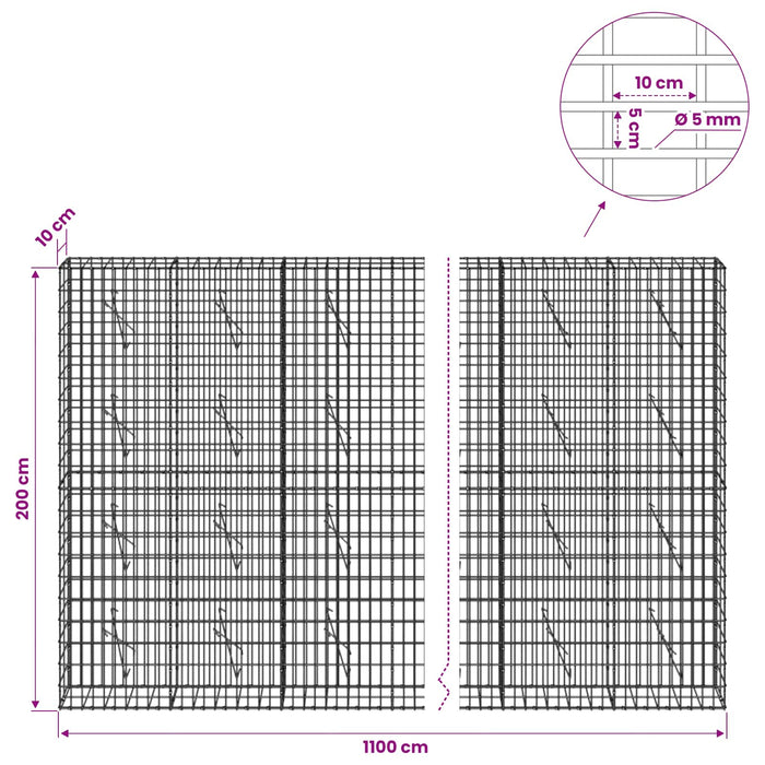 Gabion cu Sârmă de 5 mm și Plasă de 5x10 cm 1100x10x200 cm WALTI